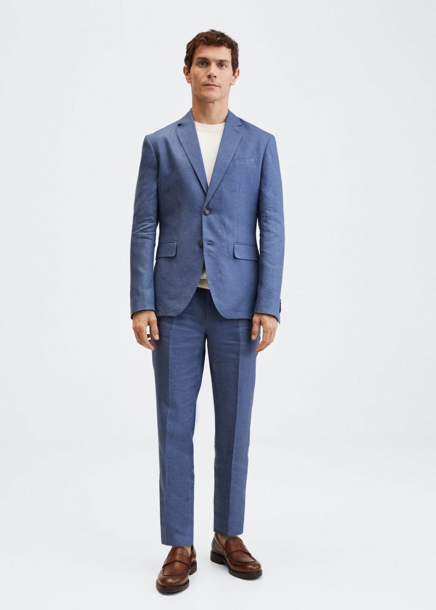 Mango Slim Fit Linen Suit Blazer
