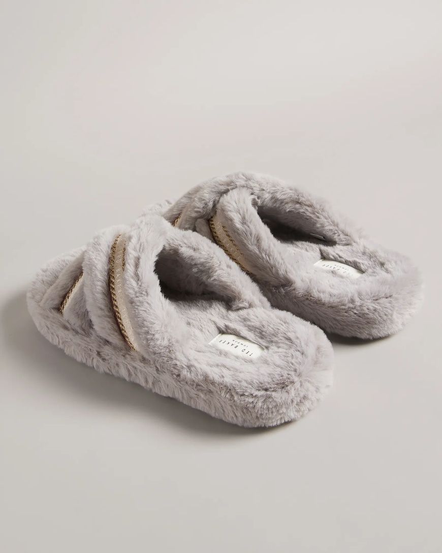 Ted Baker Topply Faux Fur Crossover Slippers