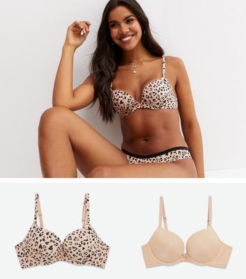 New Look 2 Pack Leopard Print Push Up Bras