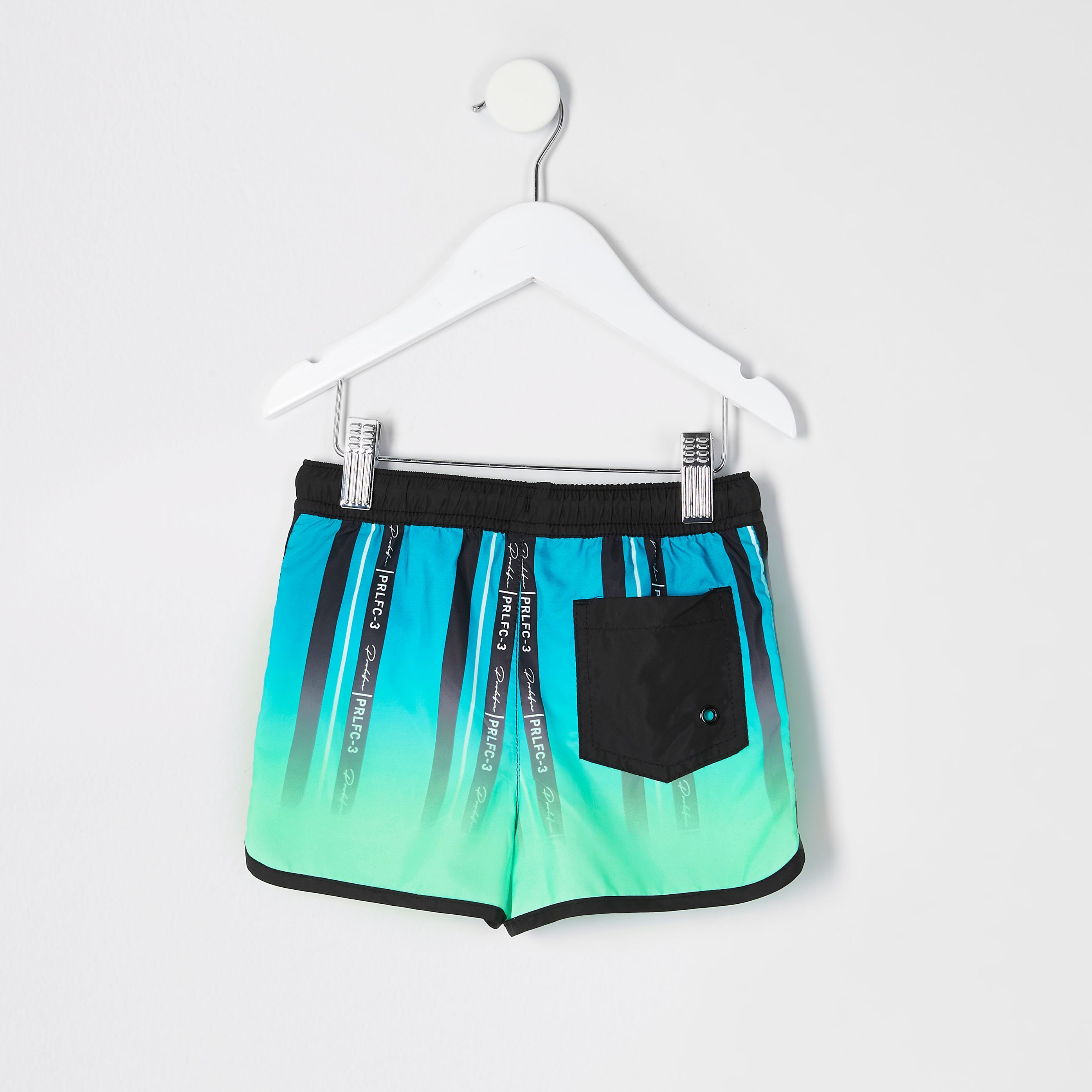 River Island Neon Blue Stripe Boy Swim Shorts