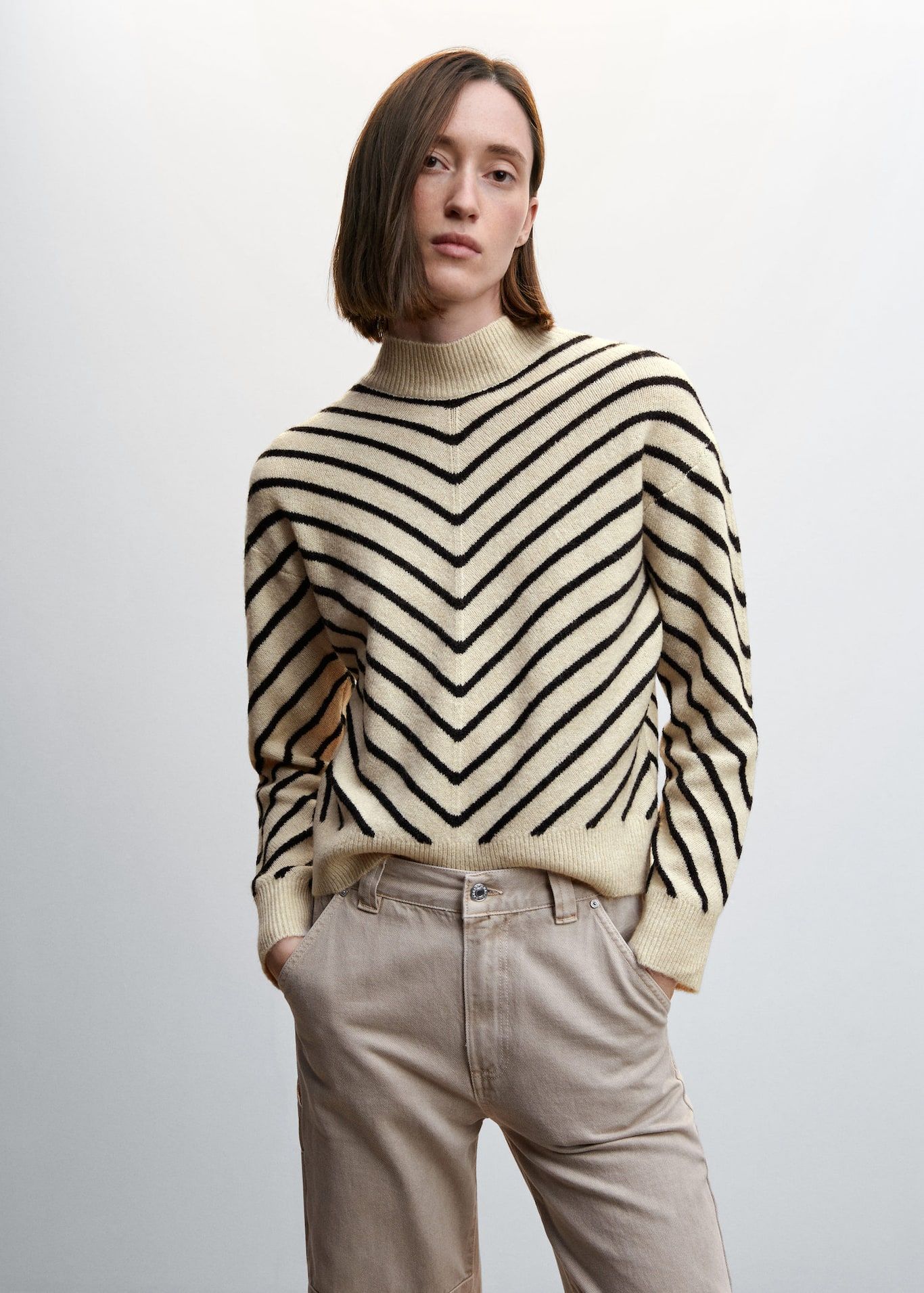 Mango Stripe-Print Sweater With Perkins Neck