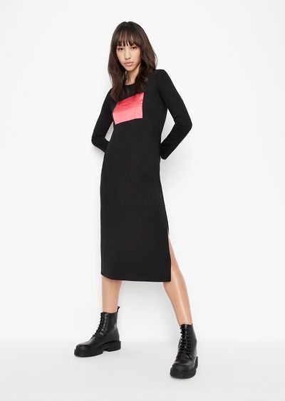 Armani Exchange Long Sleeve Dress With Logo Panel