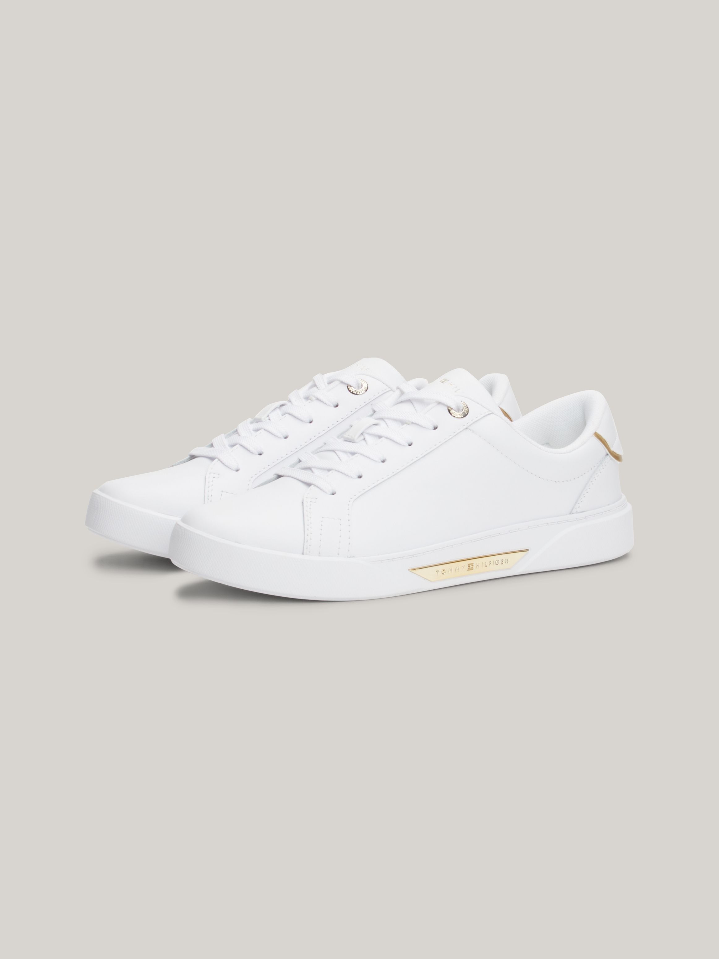 Tommy Hilfiger Women's Metallic Trim Leather Court Trainers