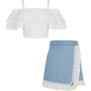 River Island Kids Bardot Crop And Skirt Set