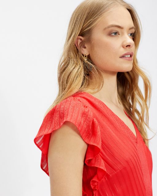 Ted Baker Tiliana Ruffle Detail Tiered Midi Dress Coral