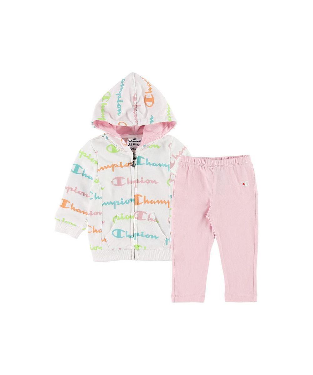 Champion All Over Logo And Girls Full Zip Tracksuit
